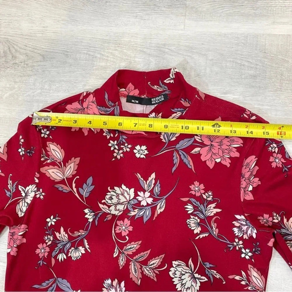 Rebel Sugar M Floral  Mock-Neck Long Sleeve Red Floral Print Dress with flare - Picture 9 of 17